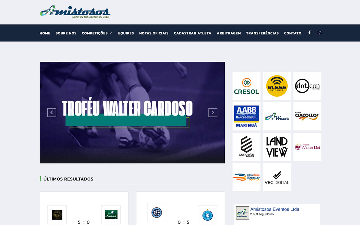 Site do Amistosos Eventos Maringá