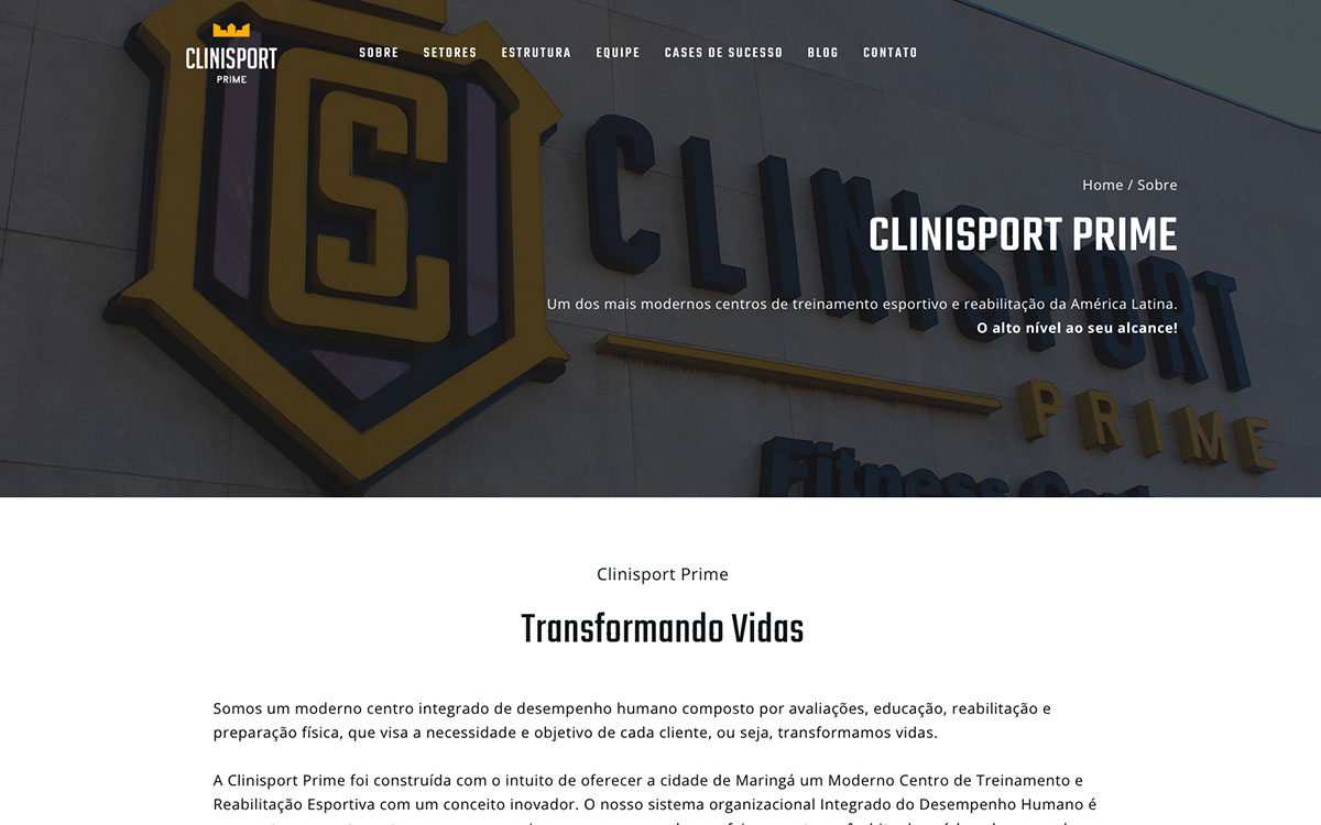 Site da Clinisport Prime Maringá
