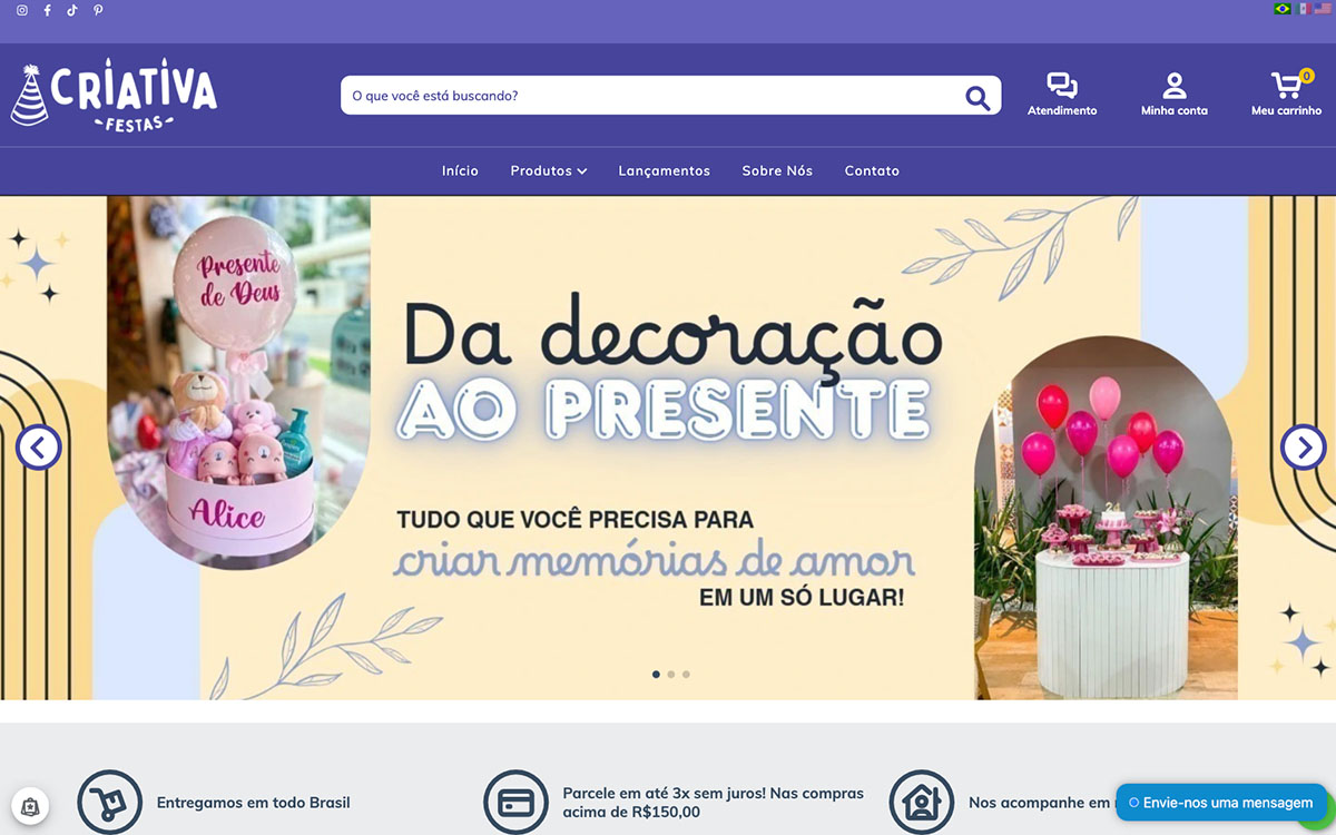 Site da Criativa Festas Maringá