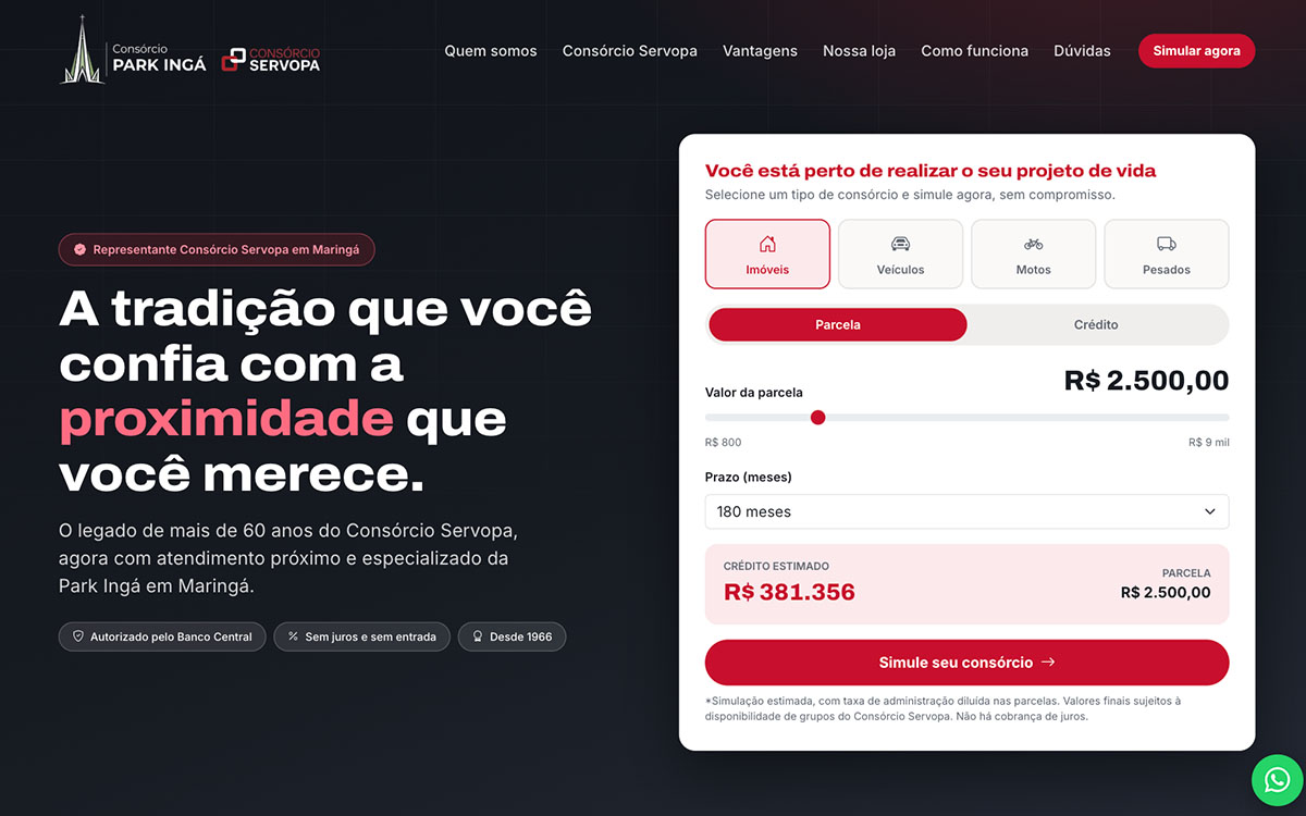 Site do Park Ingá Consórcio